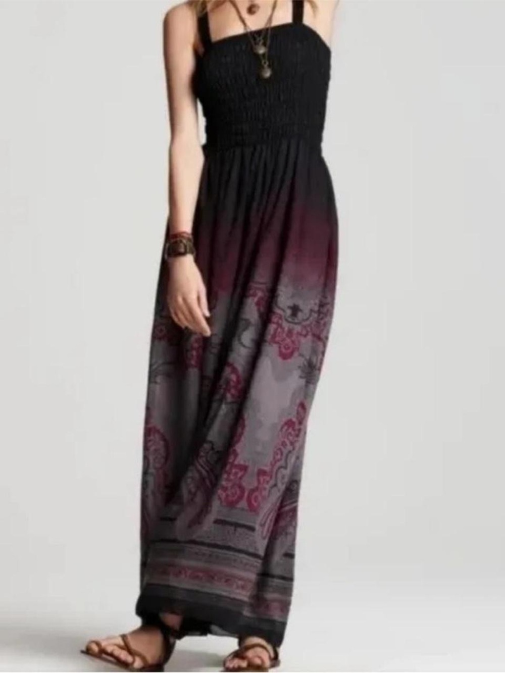 Free People Black to Plum Ombre Maxi Dress with Paisley Print